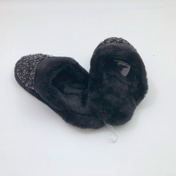 NWT Snoozies Women's Black Sequin Glam Slide Slippers Med 7/8 Non Skid Soles - Picture 3 of 6
